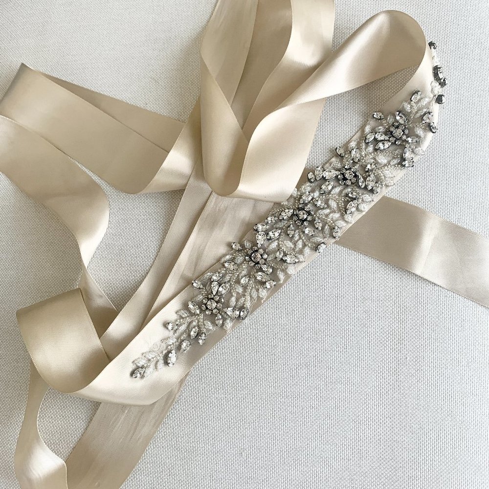 Beaded & Jeweled Satin Belt (for wedding dress)